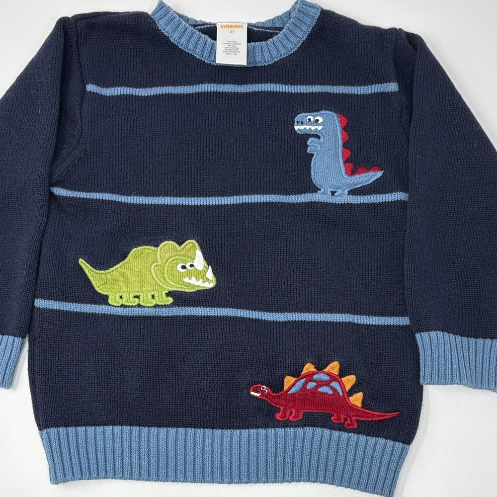 GYMBOREE: Blue Stripped Knit Sweater with Dinosaurs, Size 3T